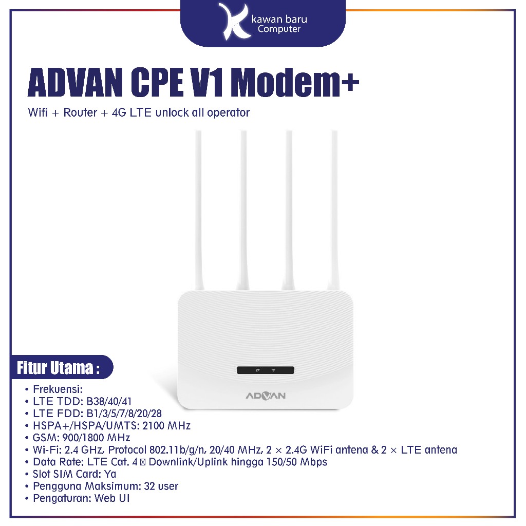 ADVAN CPE V1 Modem + Wifi + Router + 4G LTE unlock all operator
