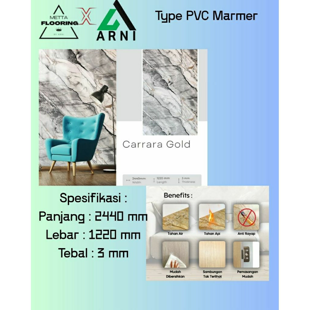 PVC Board motif marmer panel Youra tebal 3mm lembaran