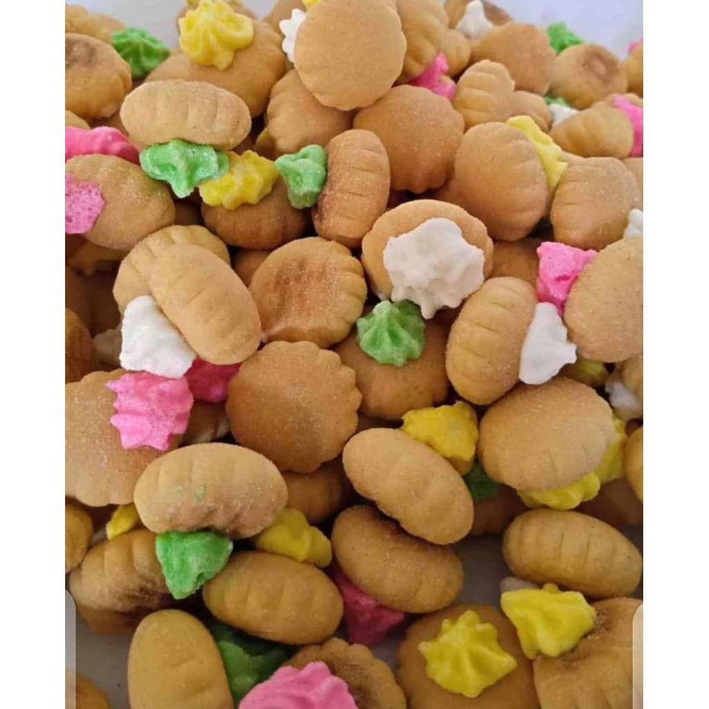 250 gr kue kancing jadul/kue gem rose/kue Monas gula-gula warna