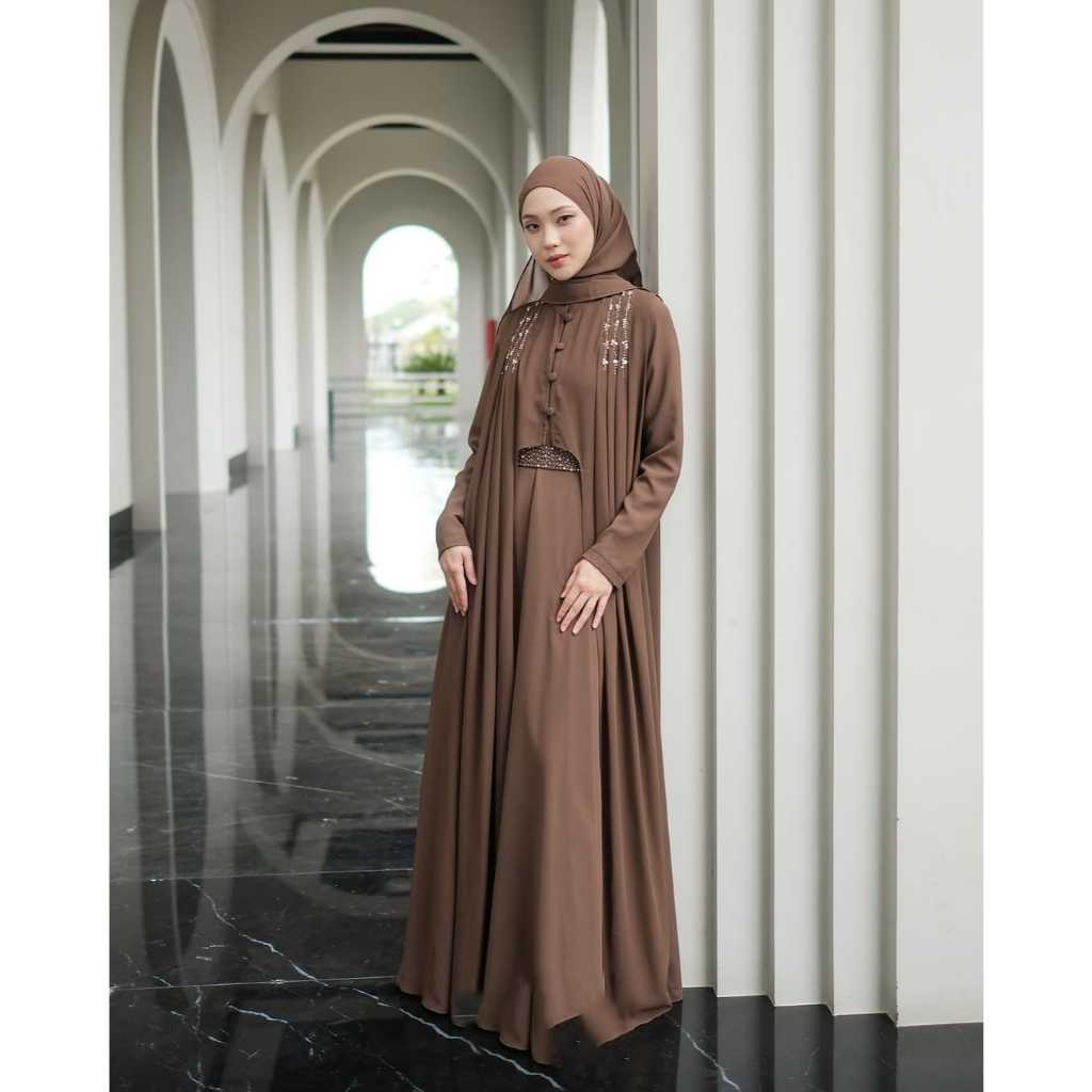 Haneen abaya gamis muslimah terbaru kondangan bahan ceruty babydoll plus payet resleting depan busui