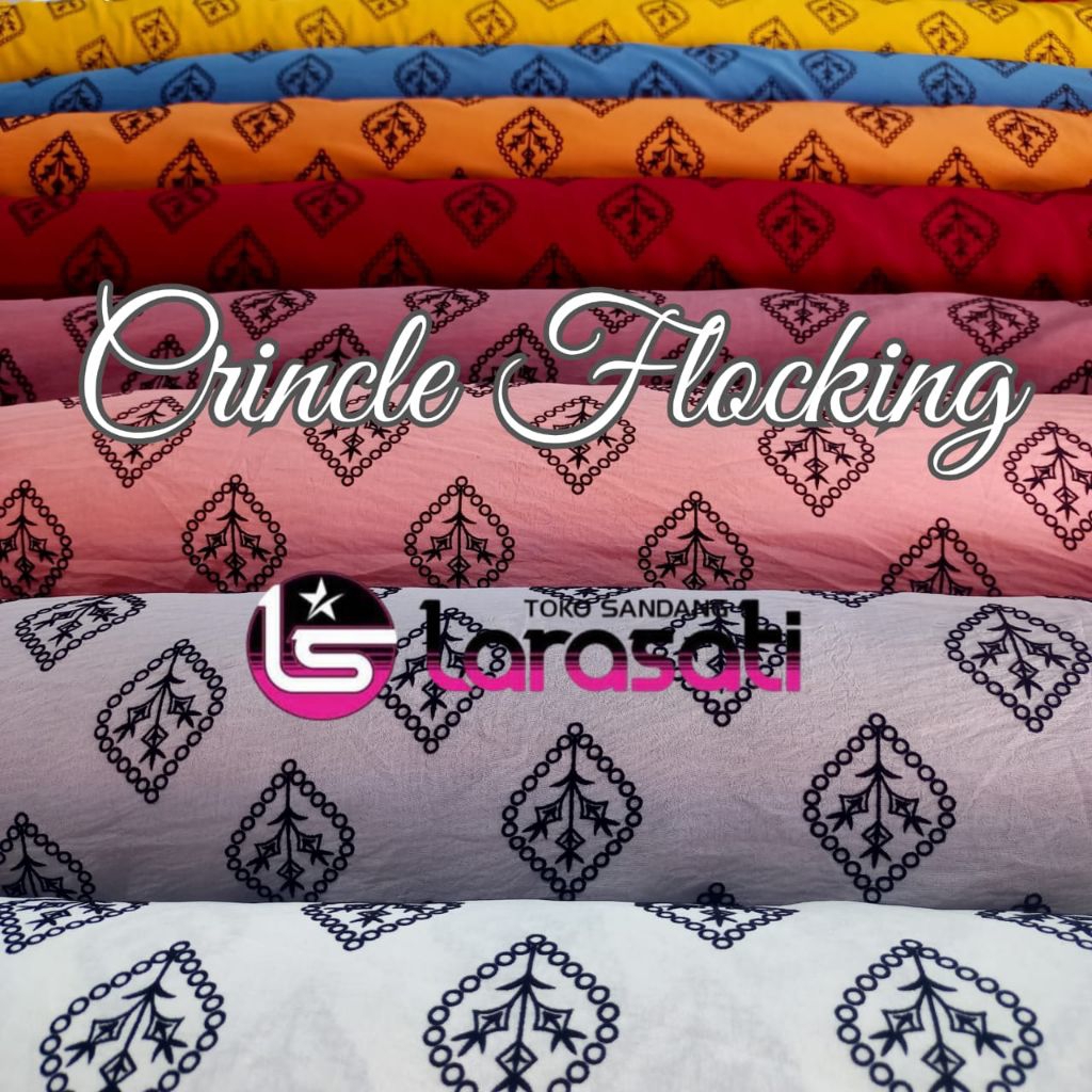 Kain Crincle Motif Flocking/ Kain Crincle Airflow/ Kain Crinkle.Harga Tertera untuk 0.50 meter