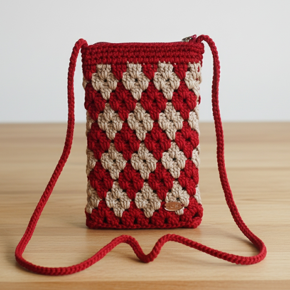 Tas HP Wanita Rajut Pake Resleting 2 Warna / Sling Bag Rajut Handmade Premium