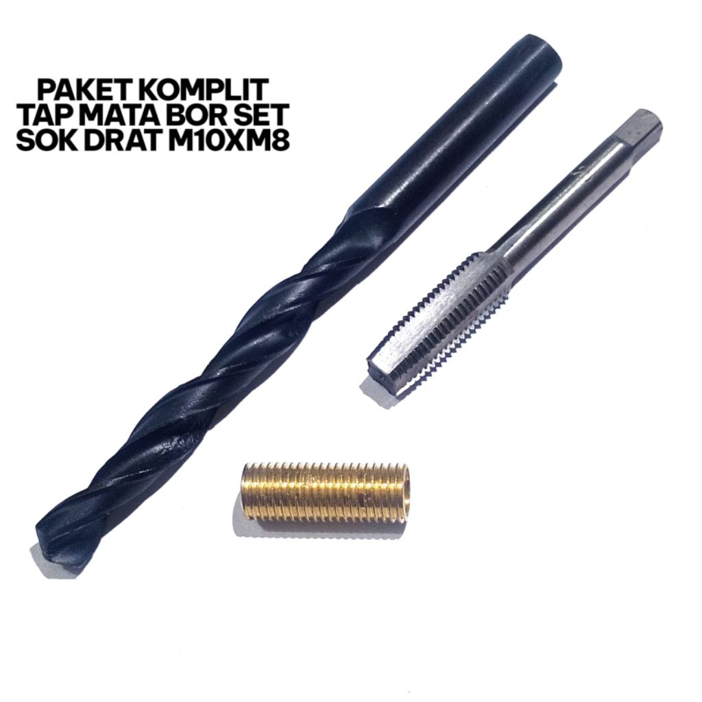 paket komplit Tap mata bor set sok drat m10xm8 baut kunci 12 bukan baut kunci 10