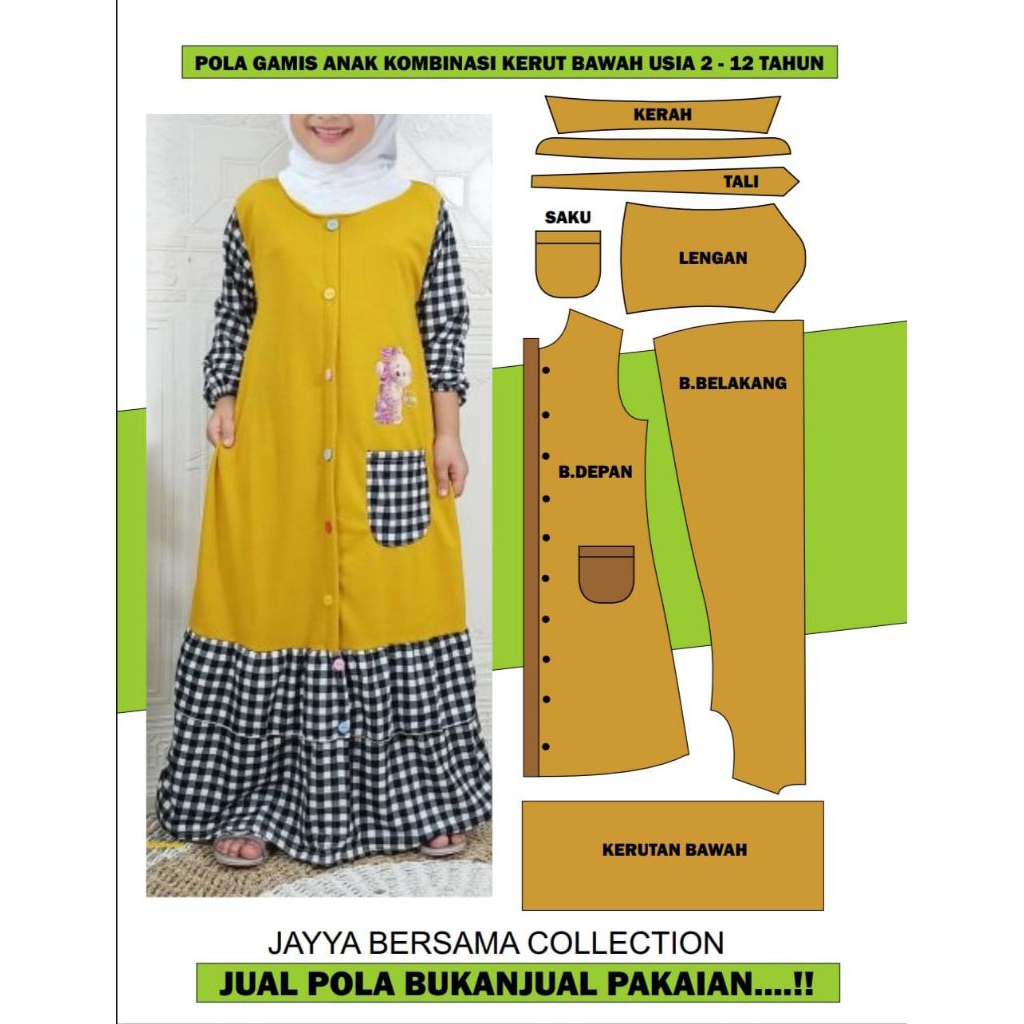 pola gamis anak model kerutan bawah