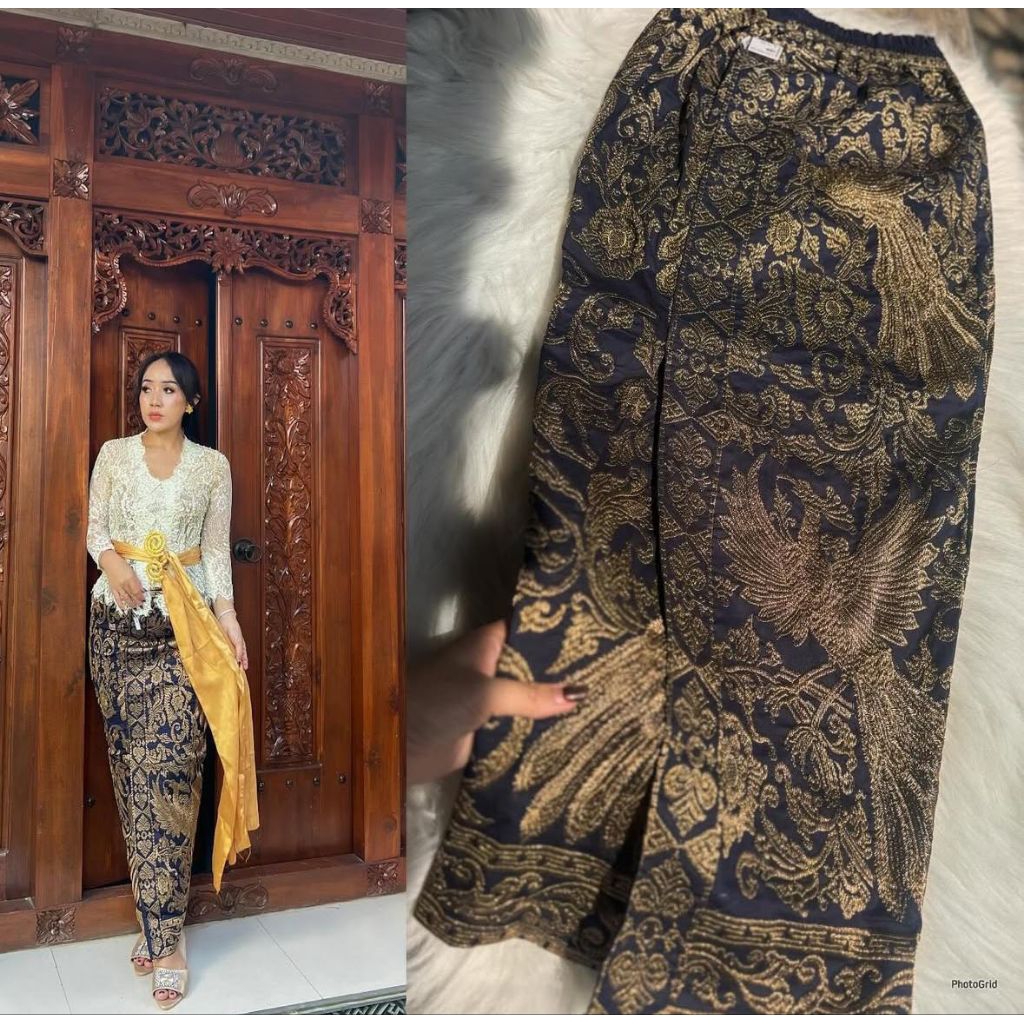 Kamen Jadi bordir  Motif merak benang gold premium bawahan wanita tradisional kebaya bali
