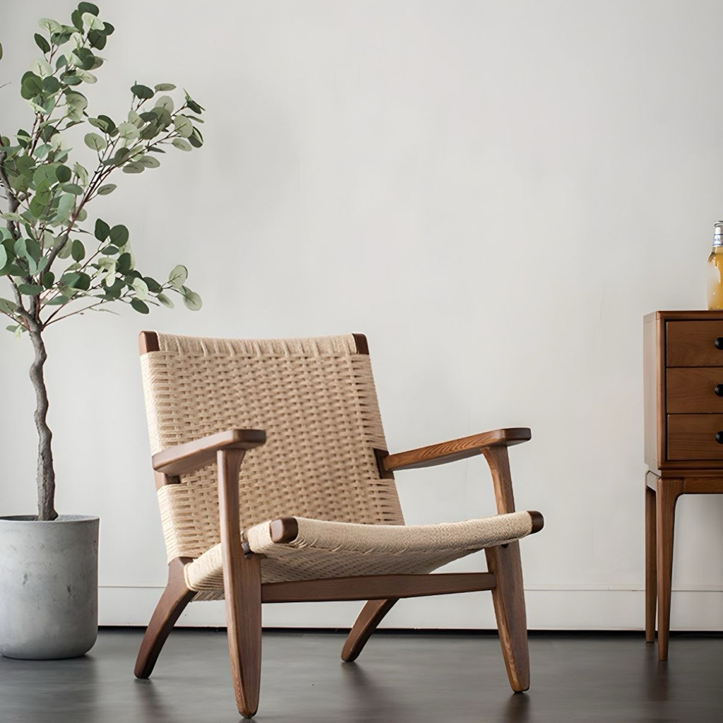 More Space - Kursi Santai Kayu Jati dengan Anyaman Tali Rotan Sintetis | Rattan Loungue Chairs