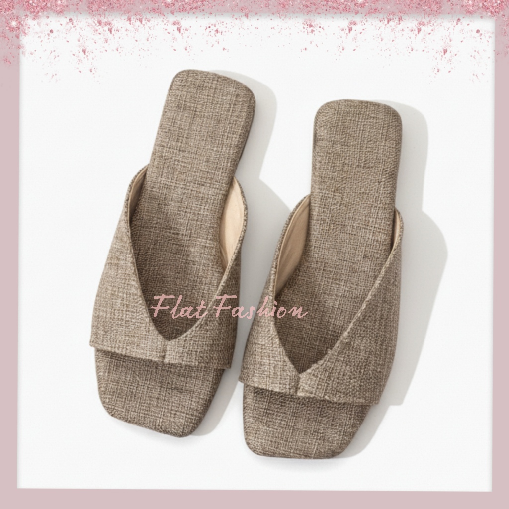 Sandal Flat Wanita Terbaru Sendal Teplek Cewek Kasual Daily Bahan Kain Sol Anti Slip
