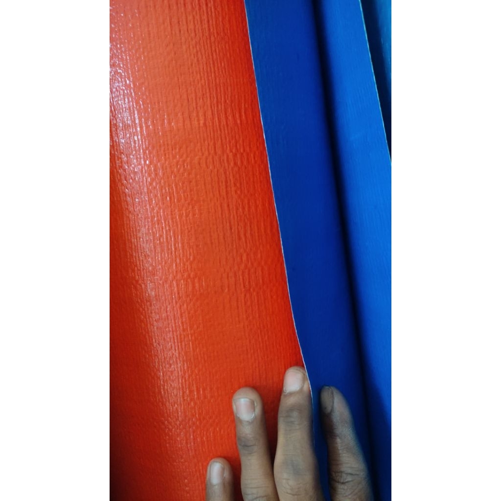 Terpal A12 Harga Permeter seginya Warna Biru-Oren & Biru-Silver