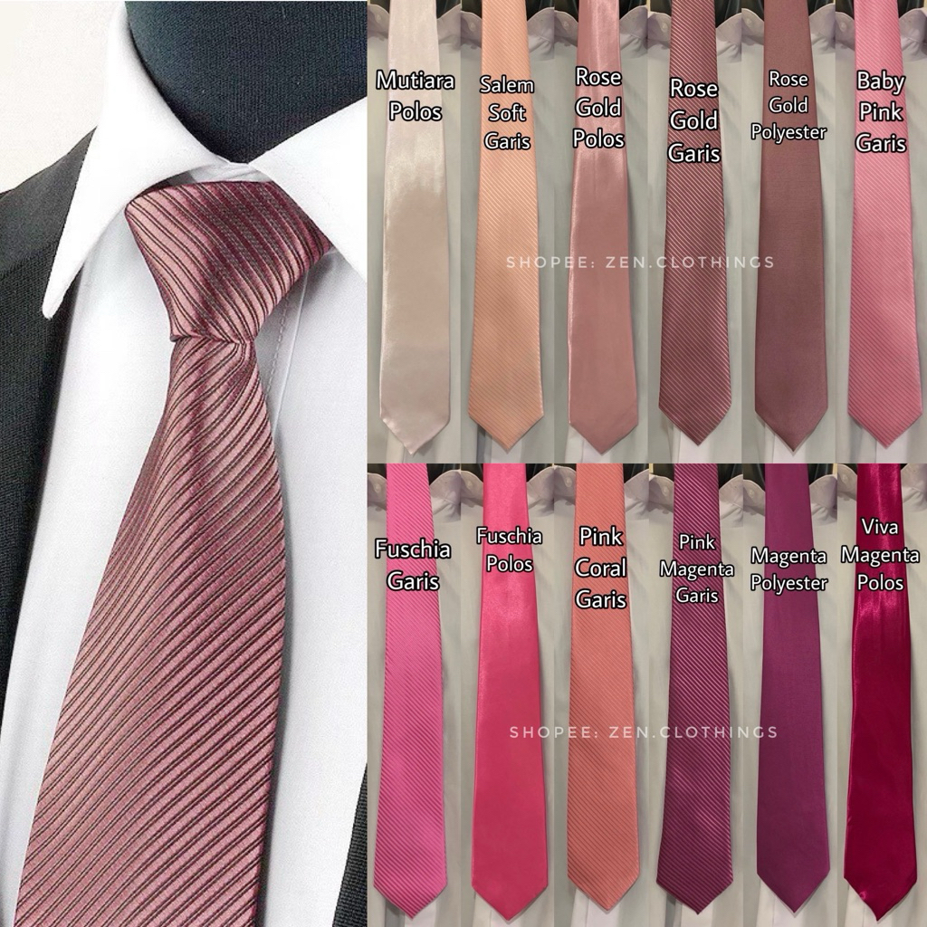 Dasi Pria Ikat Manual Warna Pink Rose Gold Salem Soft Rosegold Fuschia Magenta Dewasa Panjang Polos