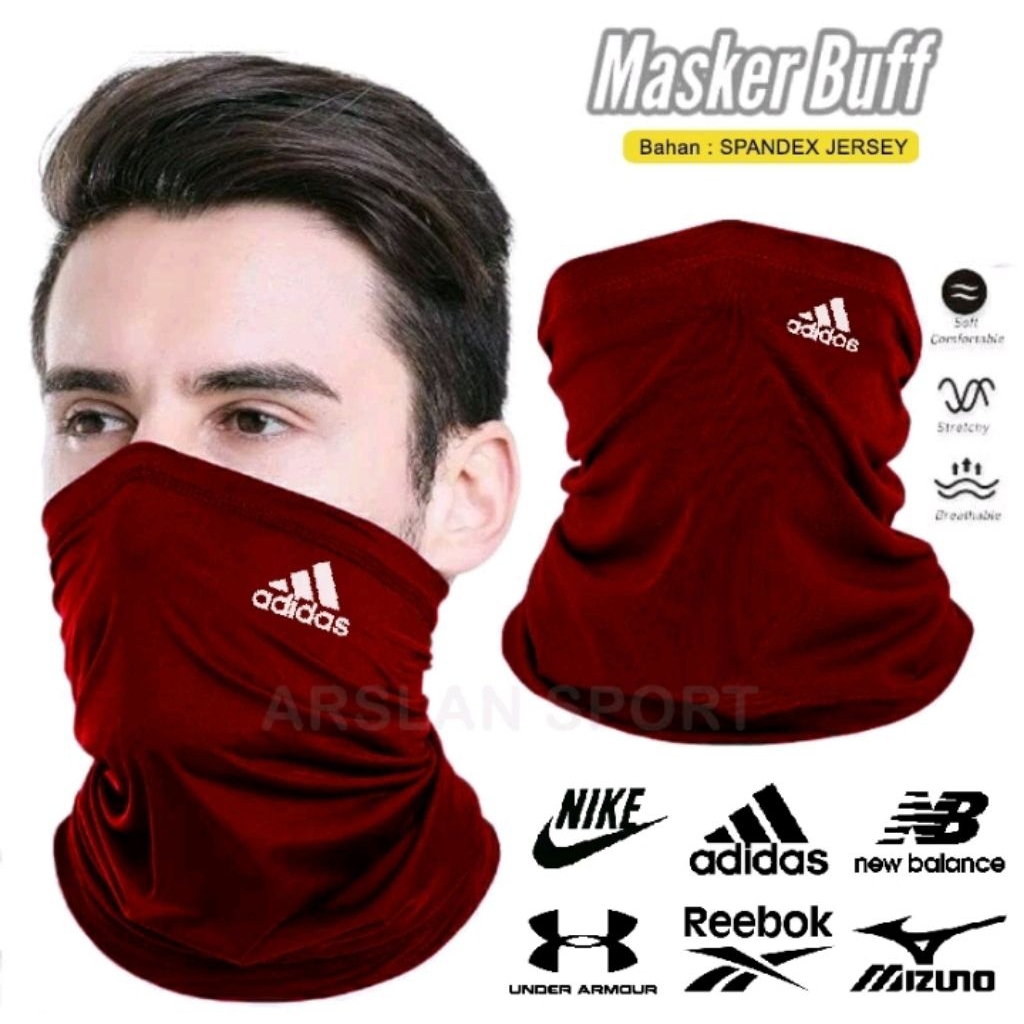 Buff /Masker Buff Merah maroon tanpa lobang Telinga