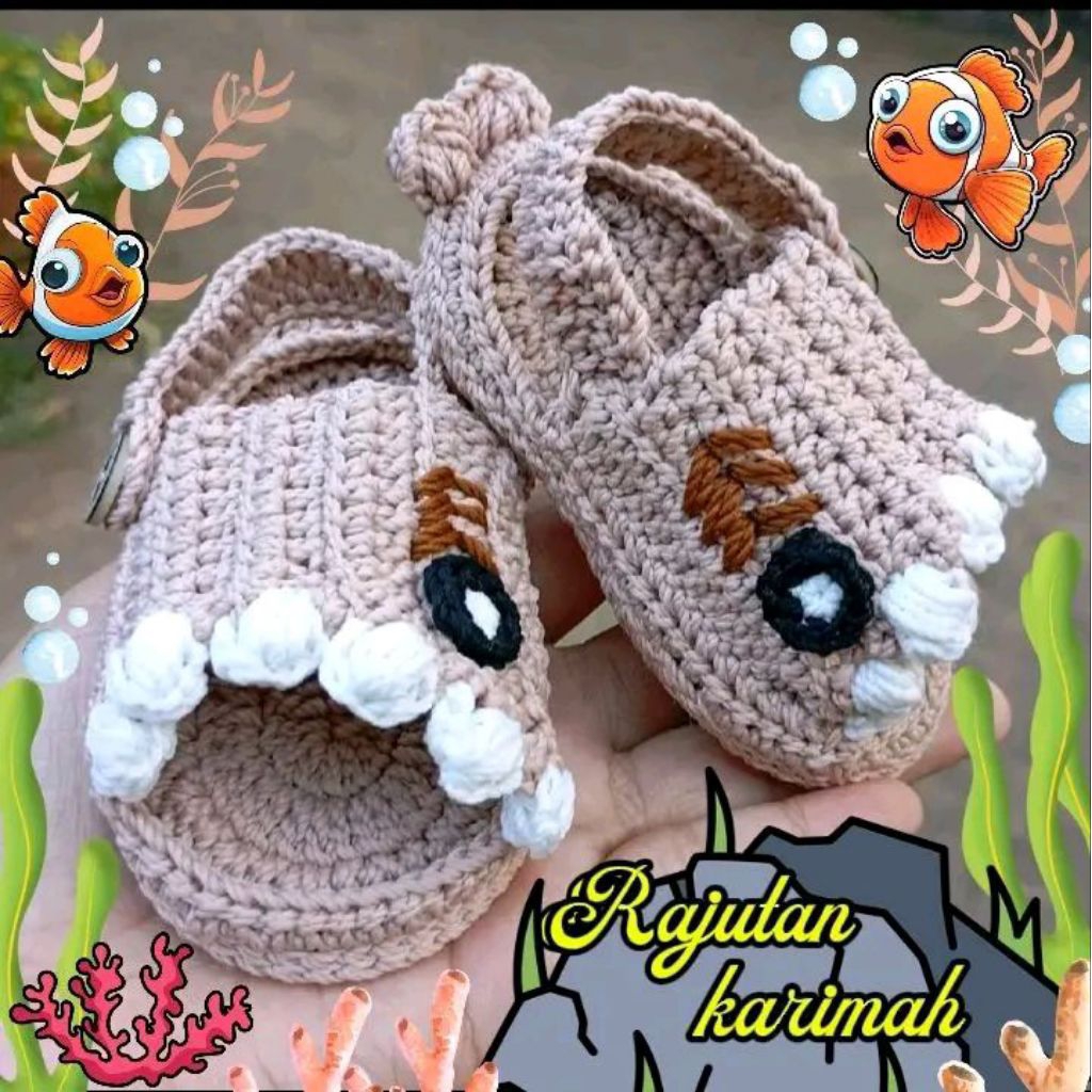 sandal selop bayi rajut karakter baby shark sandal baby shark bayi newborn ha