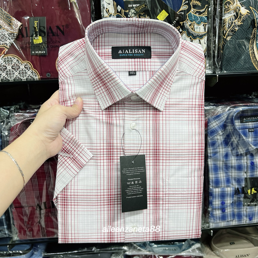 Kemeja Motif Alisan Reguler Lengan Pendek ukuran 14,5 , 15 , 15,5 dan 16 / Kemeja Pria / Pakaian pri