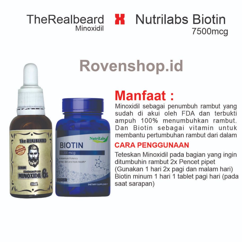 Therealbeard Minoxidil Dan 30 Tablet Nutrilabs Biotin - Menumbuhkan rambut botak dan mencegah keront