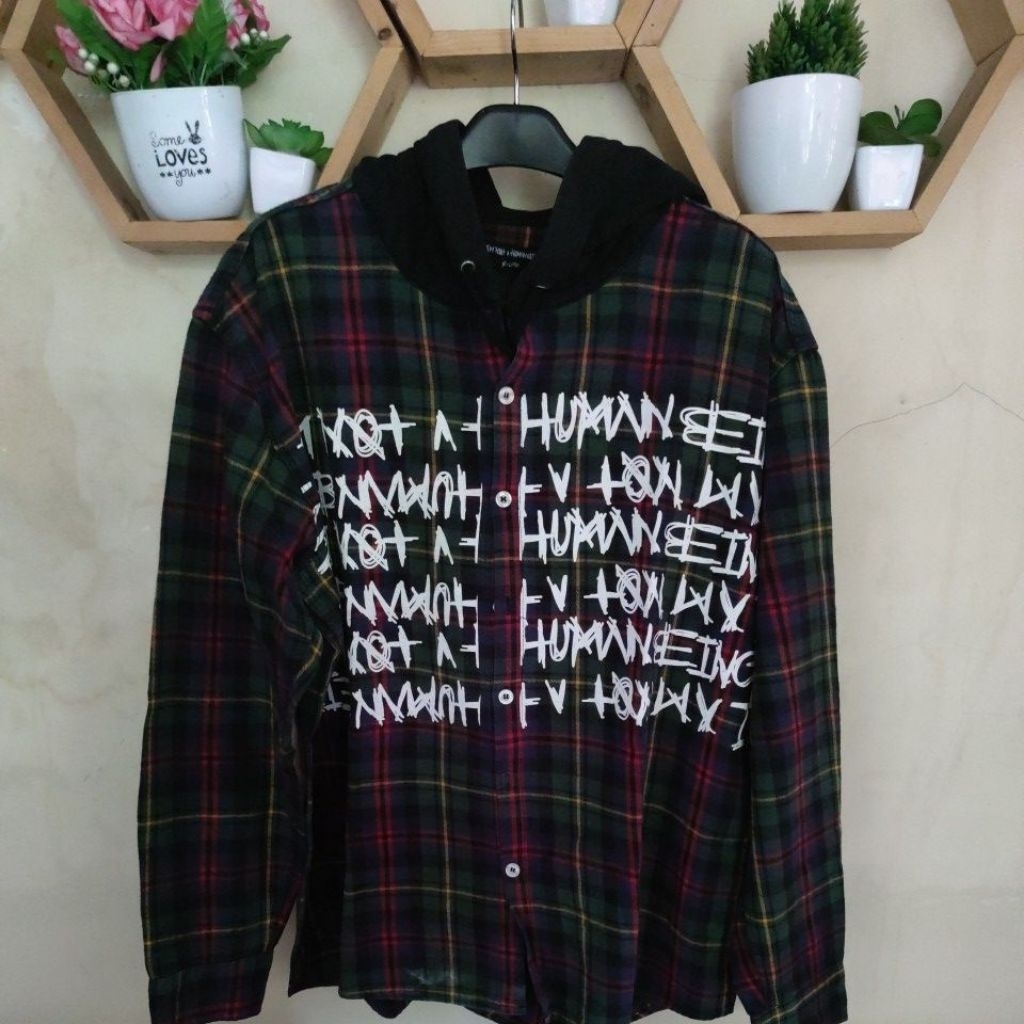 Rare Flannel Hoodie I am Not Human Being