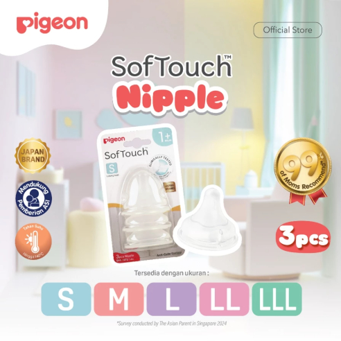 PIGEON SofTouch Nipple Dot Wide Neck Box | Pilih Size | Dot Seperti Payudara Ibu | Elastis & Lembut 