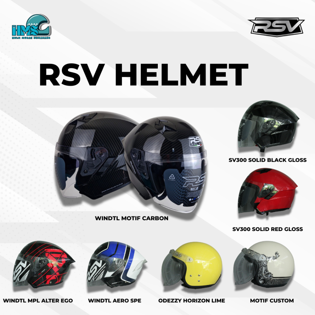 RSV HELMET OFFICIAL - RSV SV300 & RSV NEW WINDTAIL (SOLID & MOTIF) - HELM HALF FACE UNISEX ORIGINAL