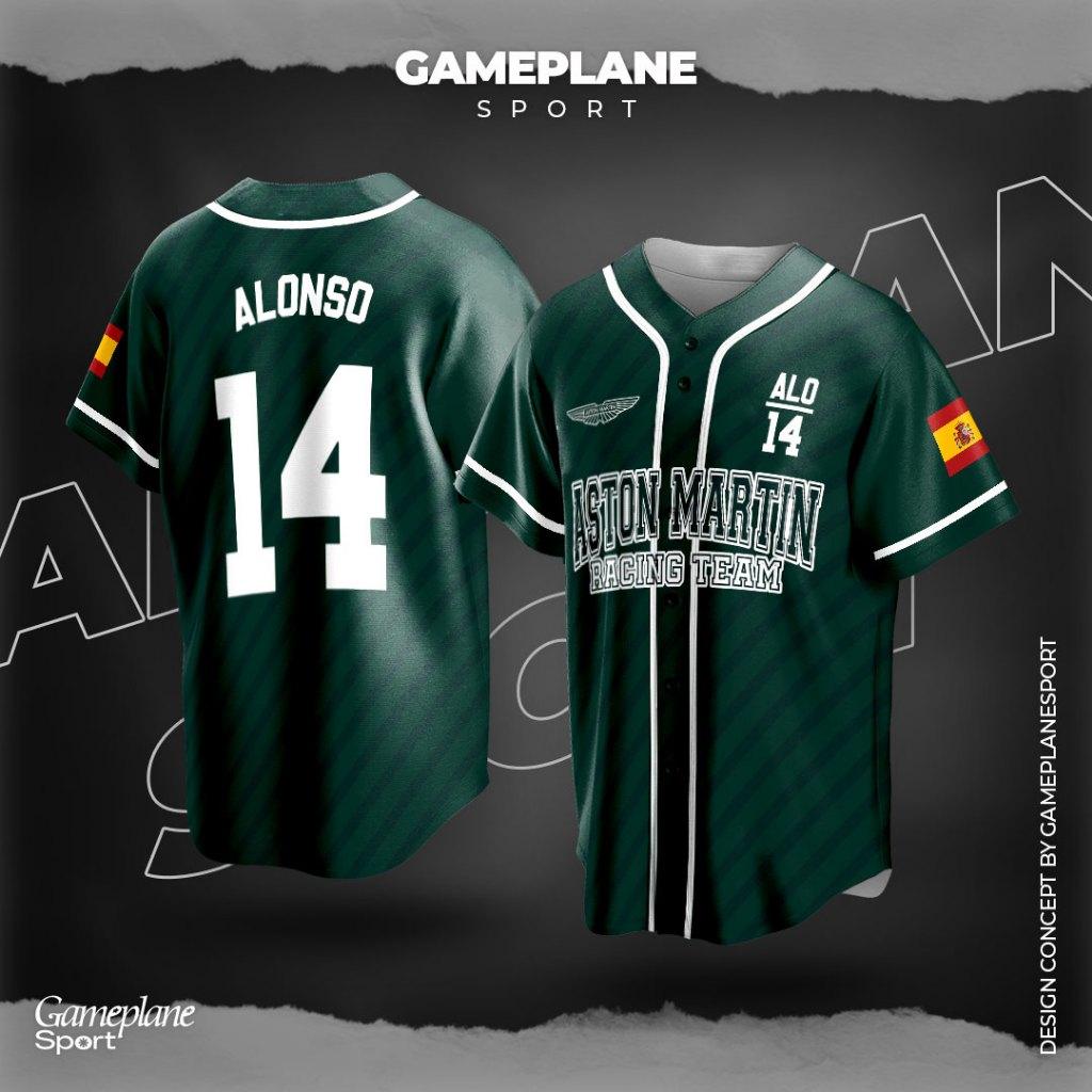 GAMEPLANE -  Kaos Baju Jersey Baseball F1 ASTON MARTIN Custom Desain Full
