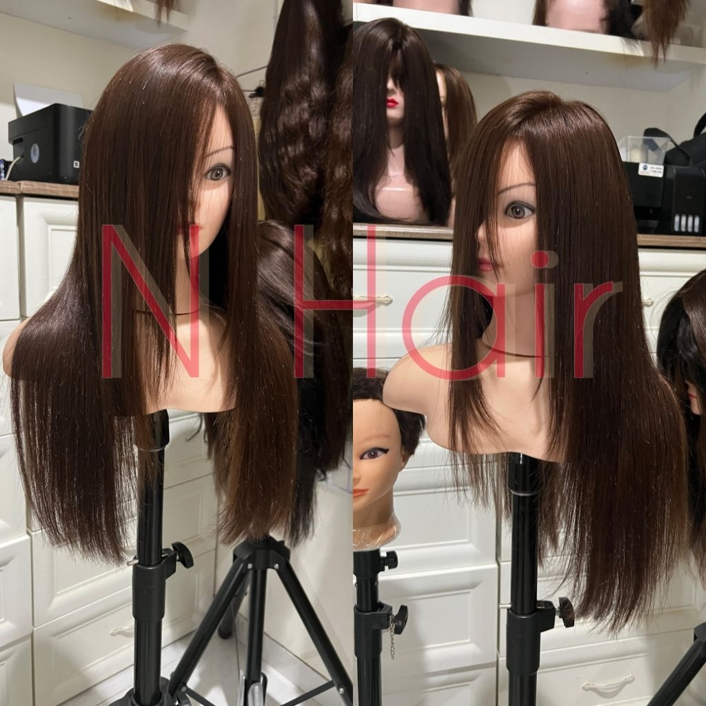 wig premium layer 100% rambut asli bebas belahan ready hitam dan coklat