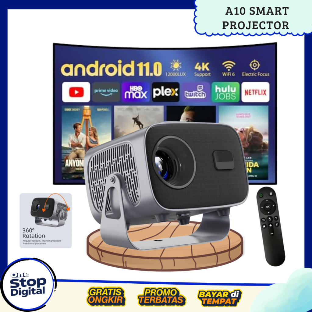 Proyektor Mini A10 Portable 4K HD Smart Projector Android 11 Bluetooth Outdoor TV Proyektor K1Pro