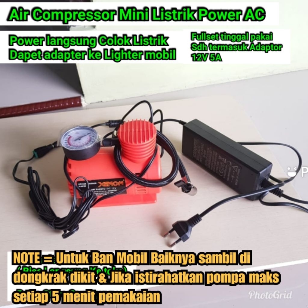Air compressor Mini Power Listrik DC 12v Plus adaptor Alat Pompa Ban Mini