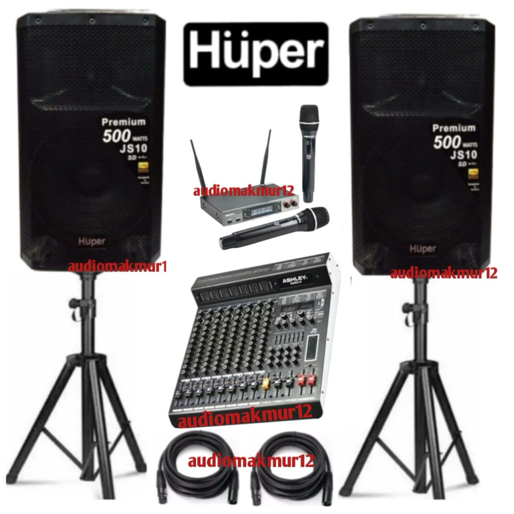 Paket Sound System Huper JS10 JS 10 15 Inch Komplit Mixer Ashley HERO 8 8 Chanel Dan Mic Wireless As
