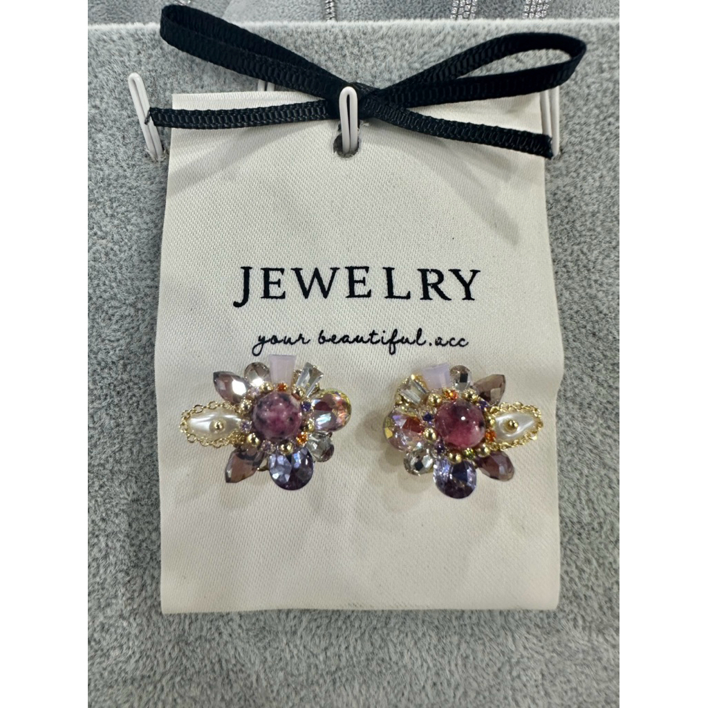 Anting Korea Crystal Purple Gold Emas Ungu Earring