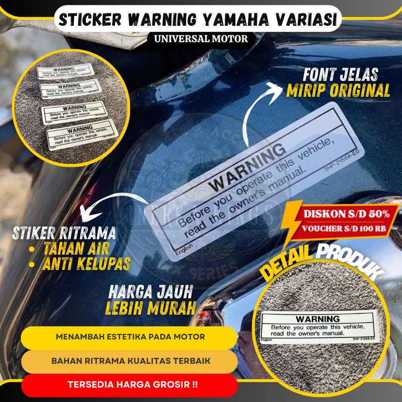 Emblem Sticker Stiker Warning UNIVERSAL MOTOR MOBIL YAMAHA Ritrama Laminasi Glossy Die Cut HIGH QUAL
