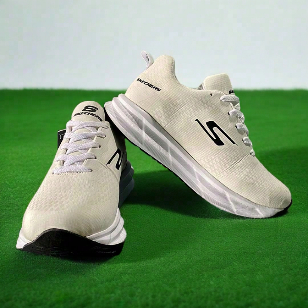 Skechers Sepatu Pria Wanita Putih Hitam Kasual