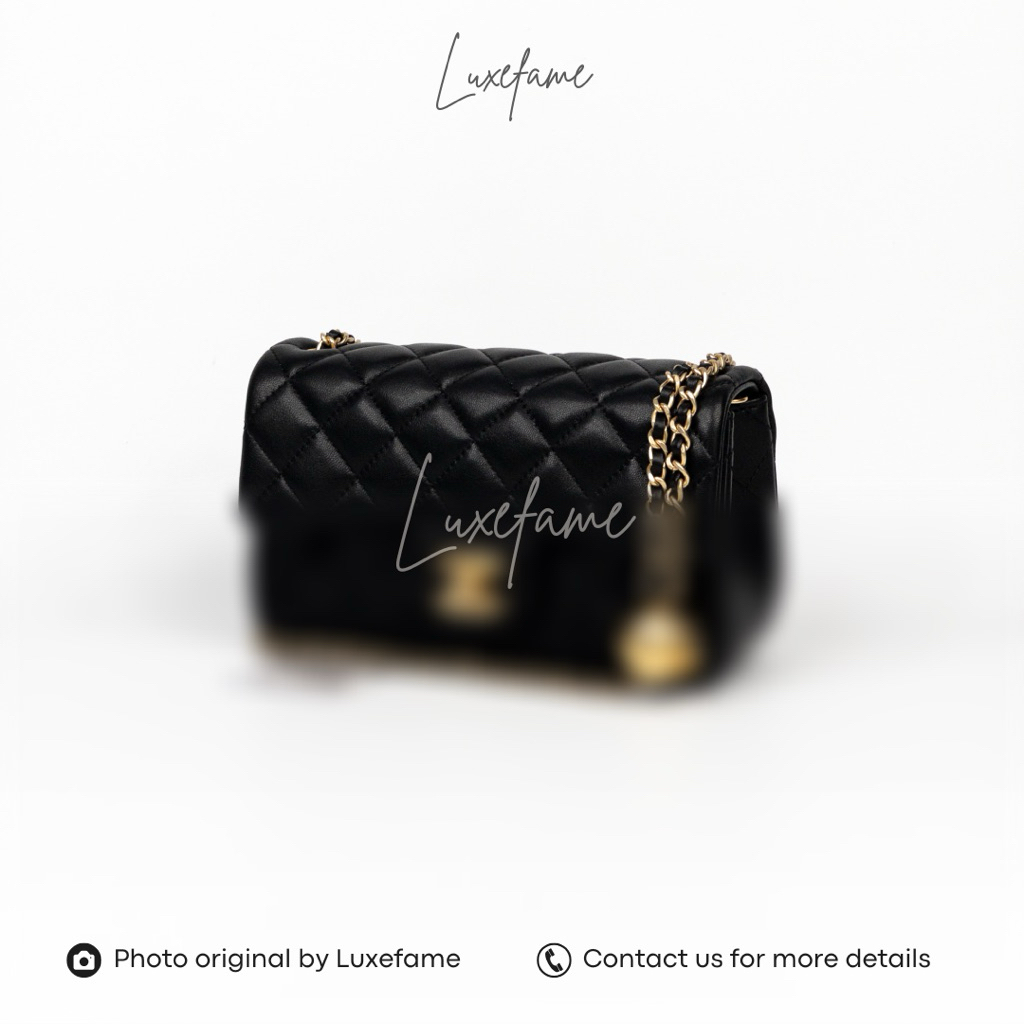 Mini Rectangular Pearl Crush Bag Lambskin Black GHW