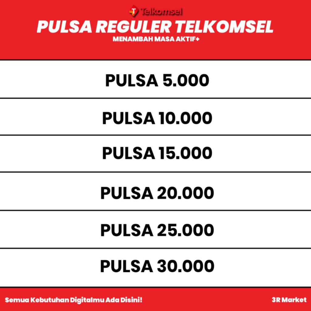 PULSA TELKOMSEL 5K 10K 15K 20K 25K 30K Reguler Termurah 5000 Rupiah
