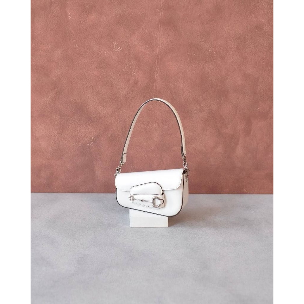 Gucci Horsebit 1955 Mini Asymmetrical Shoulder Bag in White