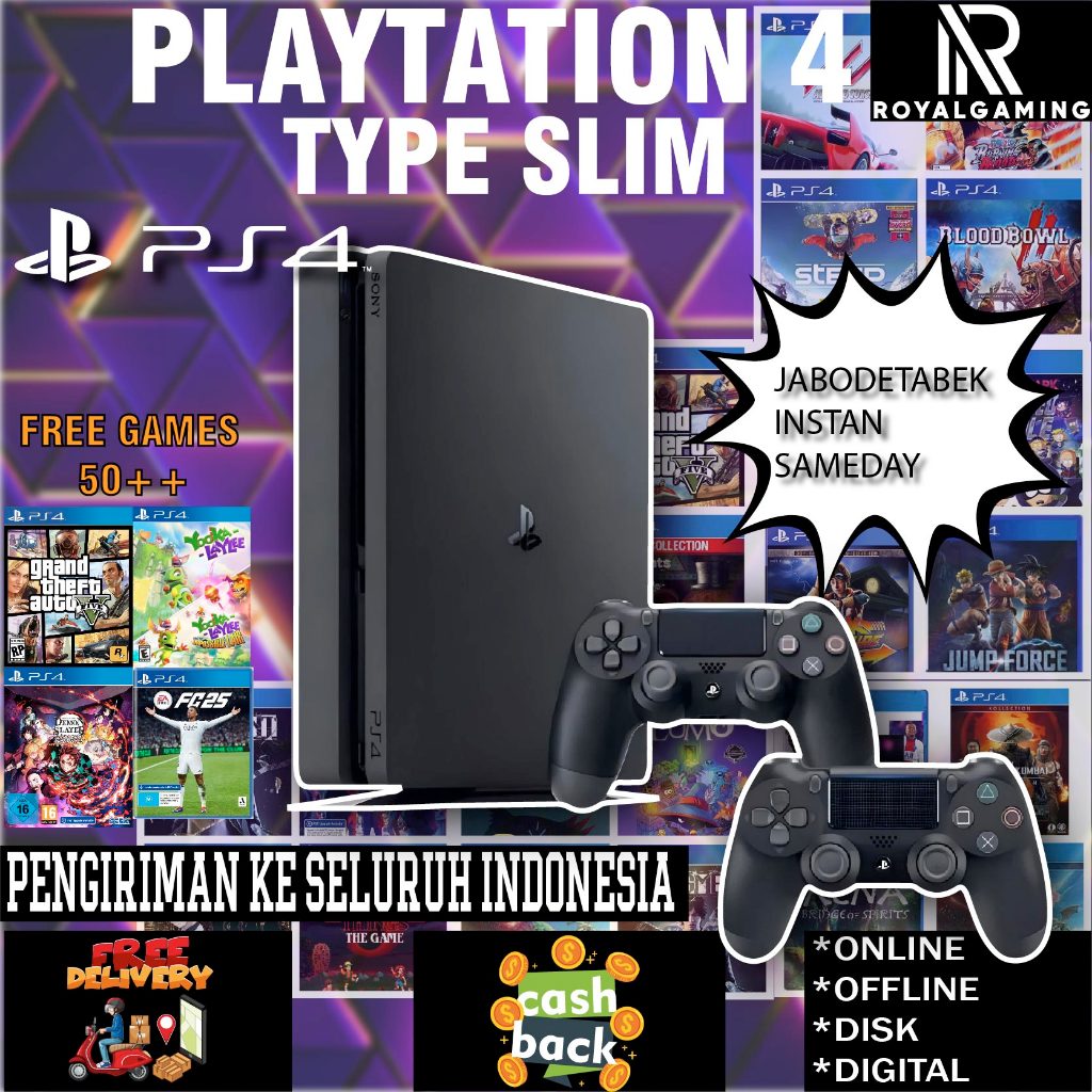 Royalgaming PS4 SLIM PS4 SONY Playstation 4 SLIM 500GB-1TB Original | 500GB-1000Gb Bonus 200++ Games
