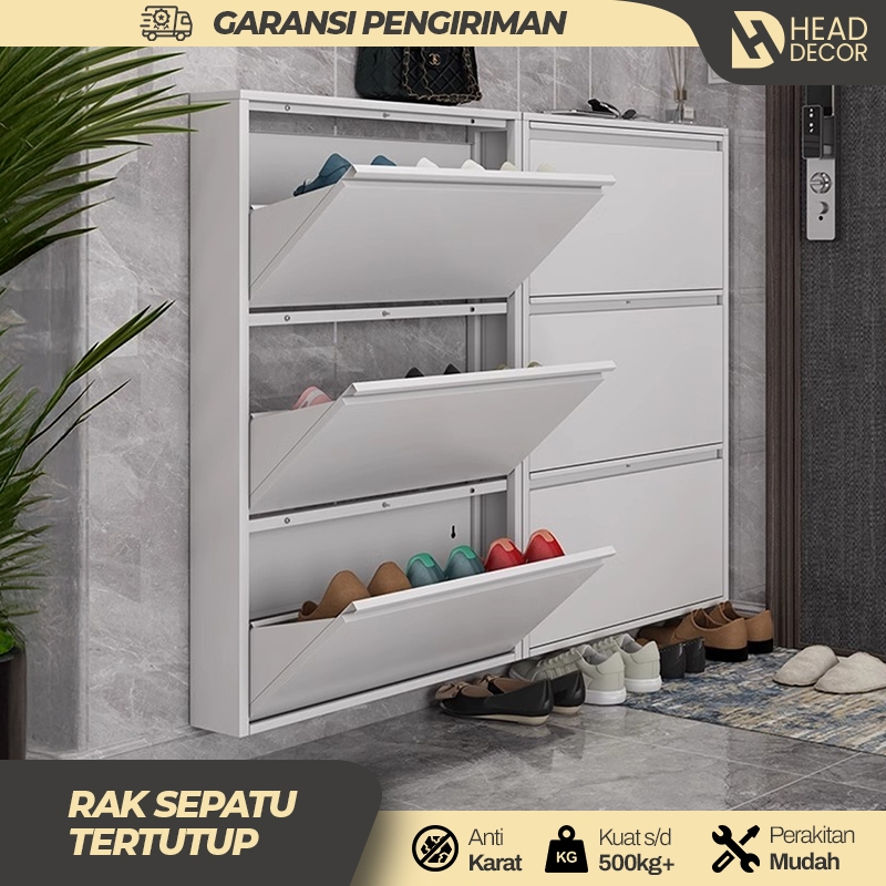 RAK SEPATU TERTUTUP RAK SEPATU SUSUN LEMARI RAK SEPATU BESI MINIMALIS AESTHETIC