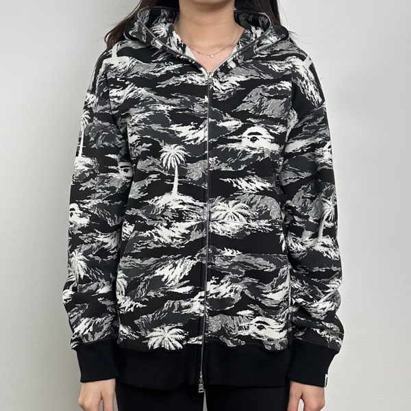 Jaket BAPE PALM TREE CAMO GREY SHARK FULL ZIP HOODIE  100% ORIGINAL