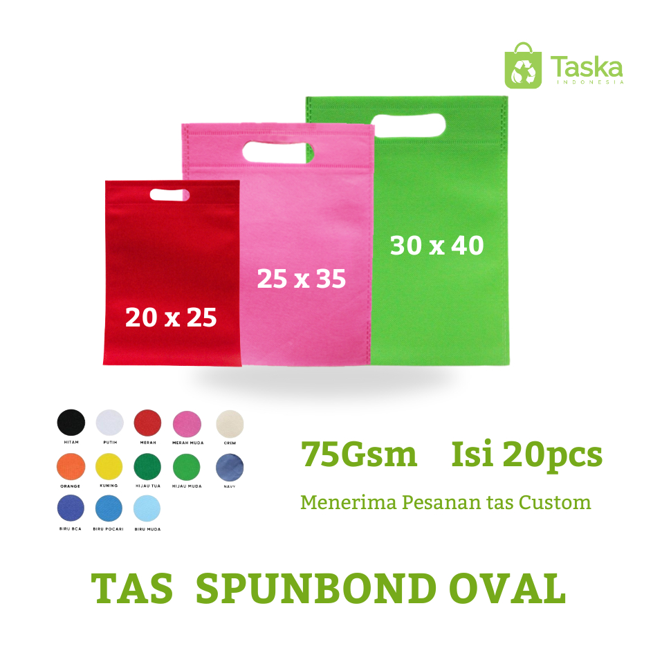 Taska - Tas Spunbond Oval  20x25 25x35 30x40 Banyak Warna Tote Bag Tas Kain Spunbond Goodie Bag
