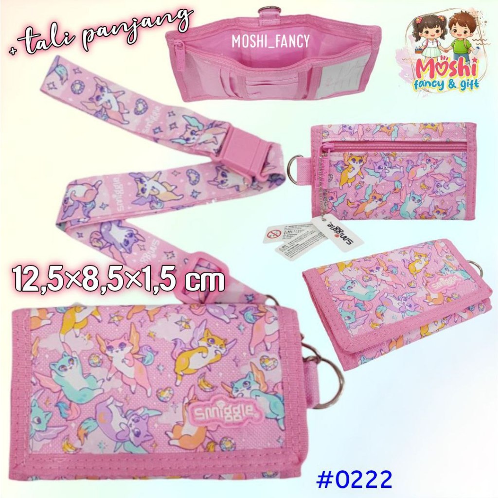 Dompet Lipat Anak Motif Cat Pink / Dompet Anak Perempuan SD SMP Motif Kucing Pink Tali Panjang Cat