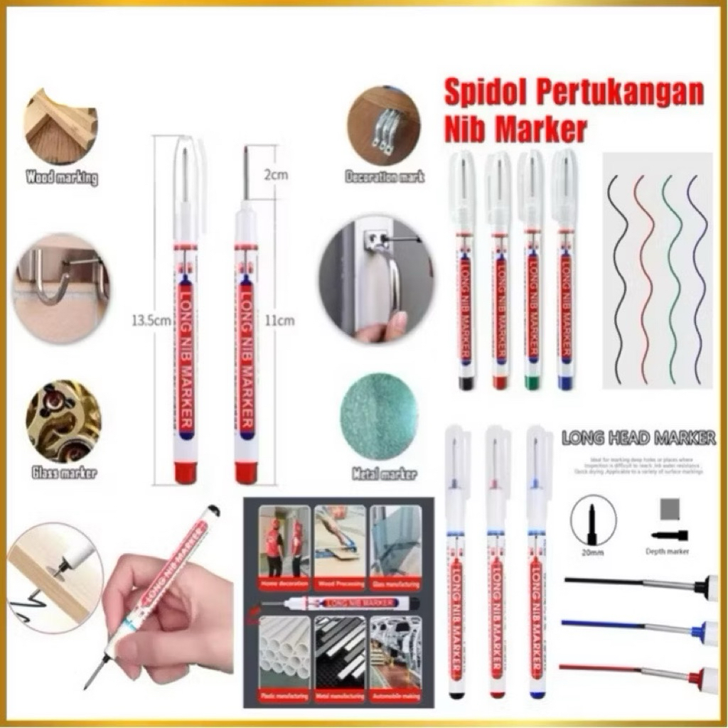 (GROSIRAN 30) Spidol Pertukangan Nib Marker Alat Tulis Penanda Spidol Long Nib Head Marker Serbaguna