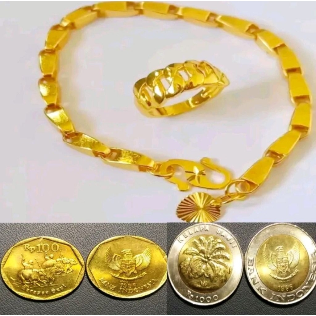 perhiasan gelang padi free cincin warna mas