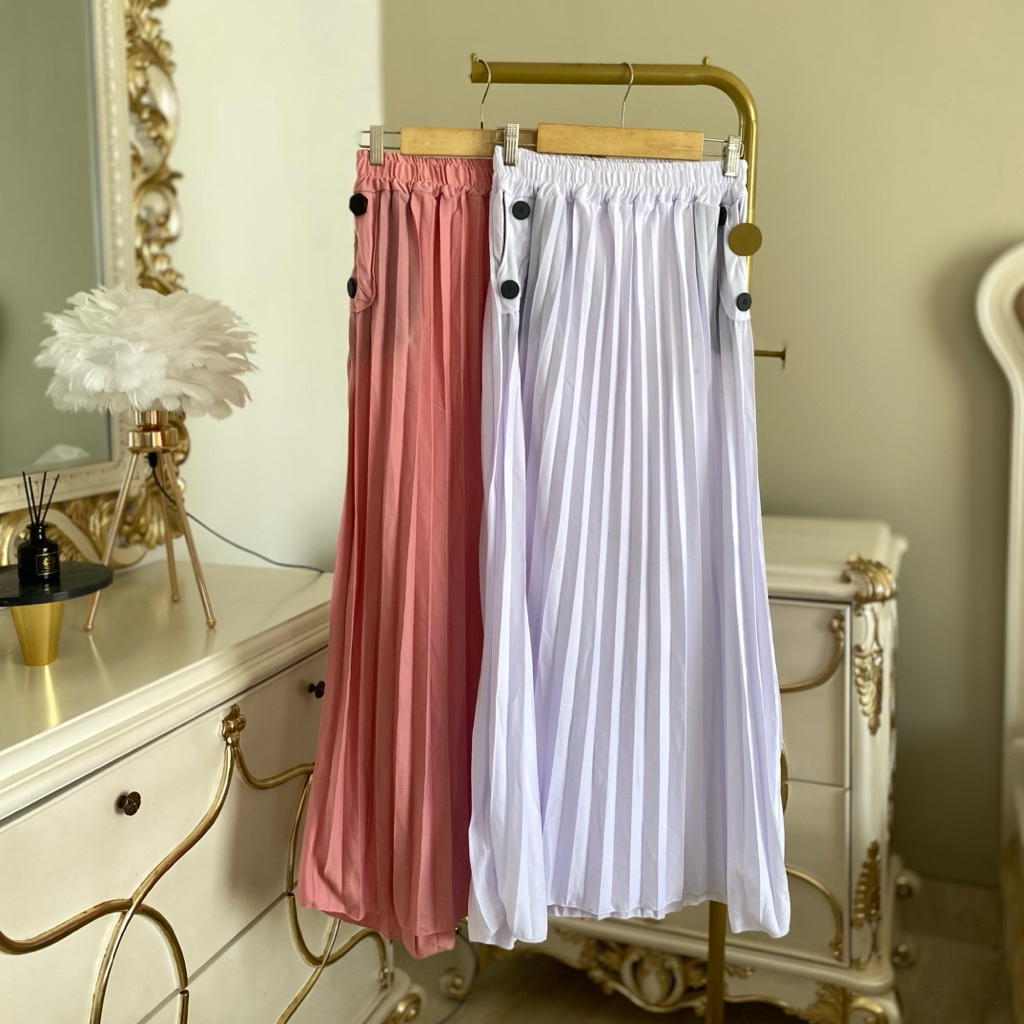 ROK PLISKET KANCING SAMPING | ROK PLISKET CEWEK