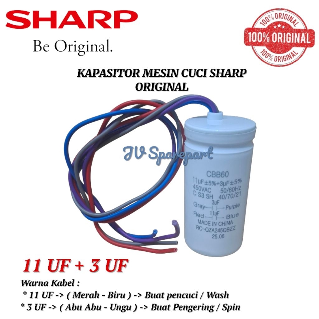 SHARP ES-T65M Kapasitor 11+3 UF Mesin Cuci Sharp 2 Tabung Original
