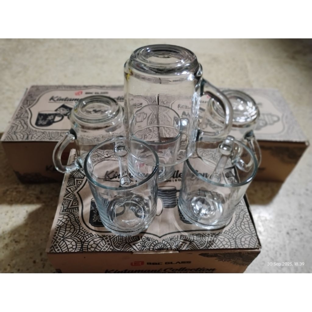 (6pcs) gelas kopi gagang polos , mug kopi gelas 250ml