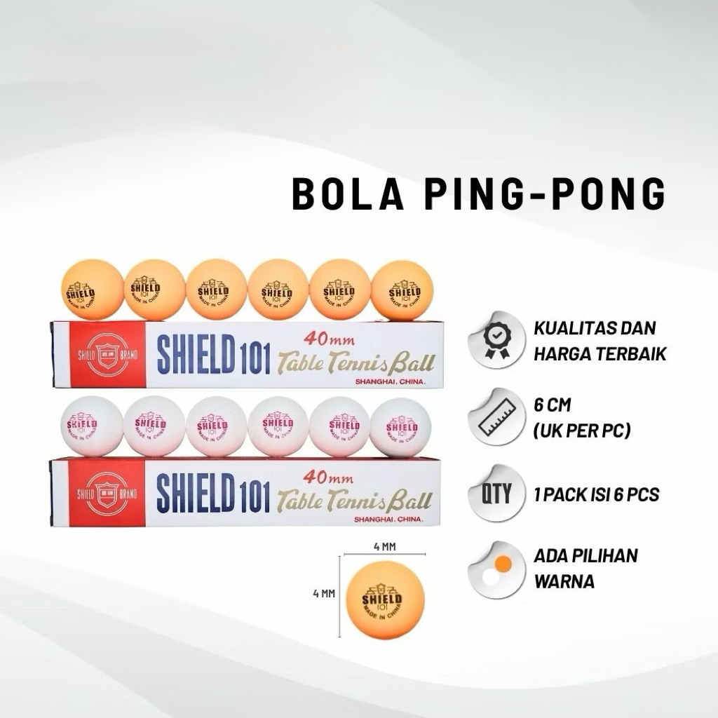 Bola pingpong / Bola tenis meja blue shield 101 isi 6 pcs + Bat Pingpong Tenis Meja Olahraga Pingpon