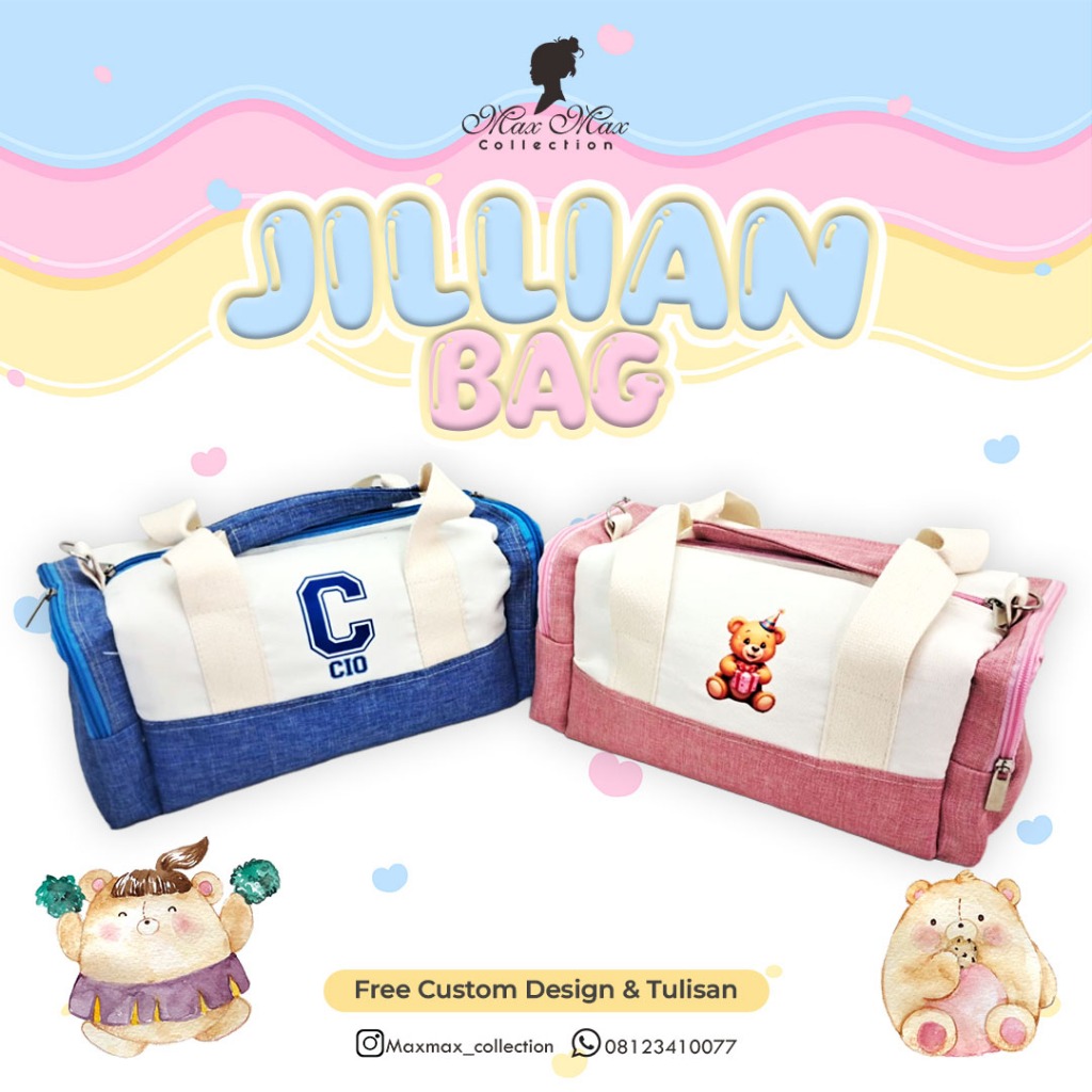Souvenir Ulang Tahun/Goodie Bag Anak - Tas Selempang Duffle - Jillian Bag Custom Nama Karakter Kartu