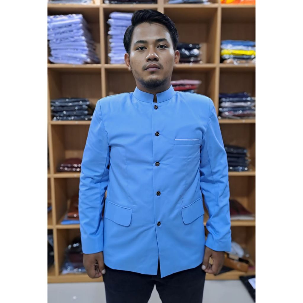 Premium Jasko Biru langit Saku Tutup, Jas blazer & Jas Mandarin, Jas koko Premium