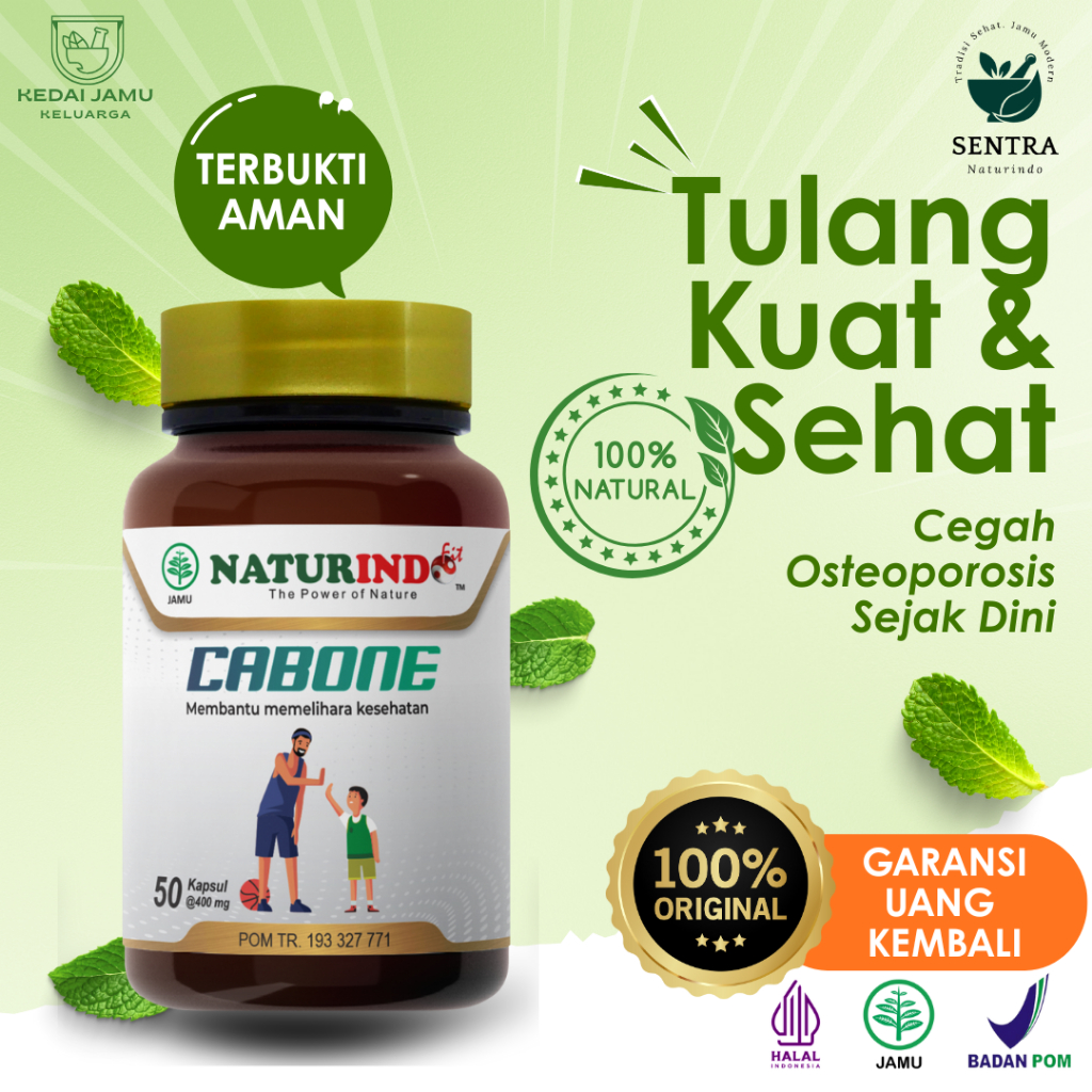 Cabone Naturindo, Suplemen herbal kalsium & vitamin D untuk kesehatan tulang, gigi untuk anak, remaj