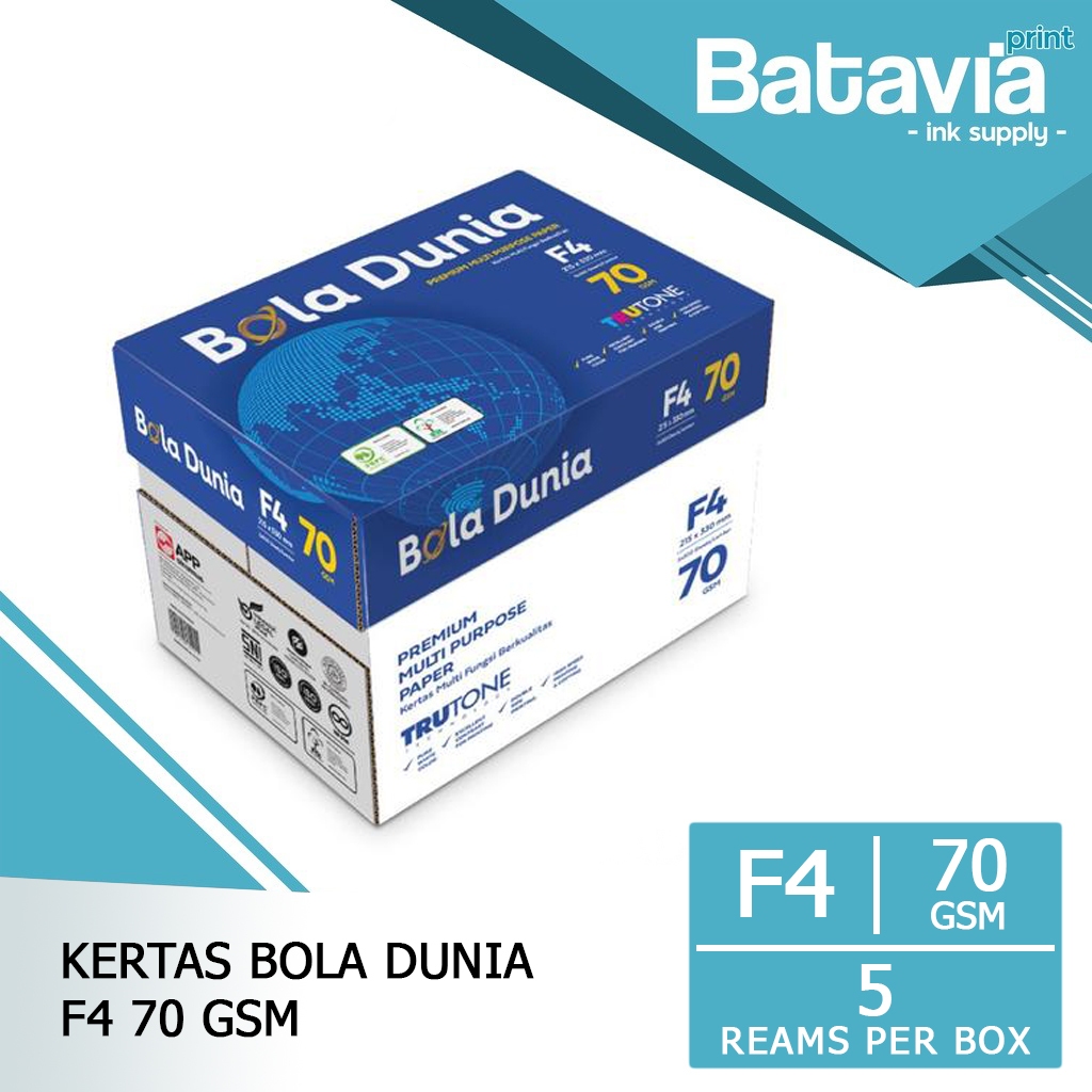 Kertas HVS F4 70 GSM Bola Dunia 1 Box / 5 Rim
