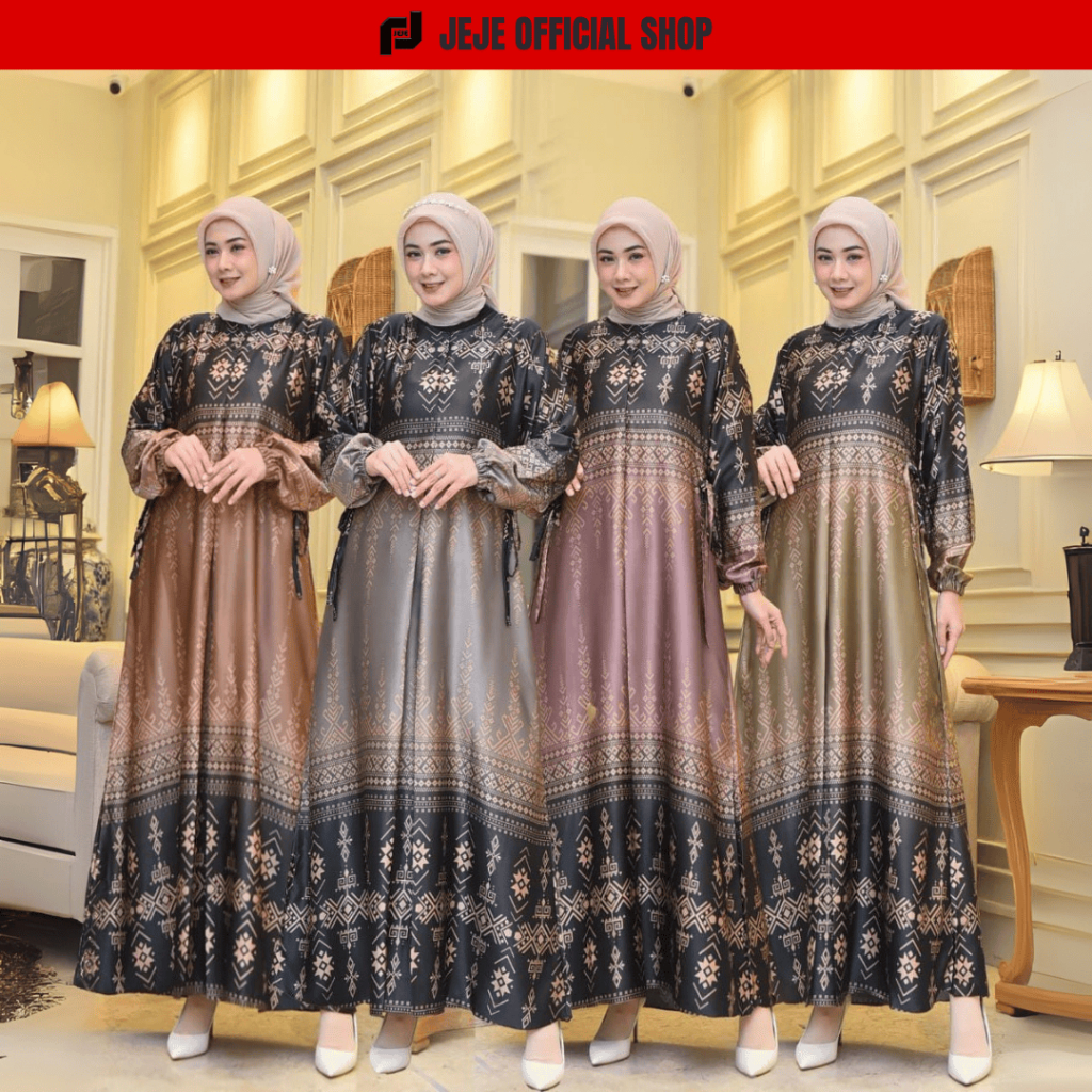 gamis SYAMEERA/ gamis kekinian/ silk premium/gamis motif batik / Gamis Silk Premium Motif Terbaru