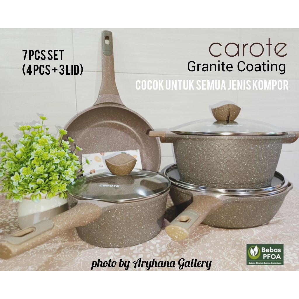 Original by CAROTE. CAROTE Set Granite Coating Terra Coklat (Motif Sisik Ikan) Peralatan Masak 7 pcs