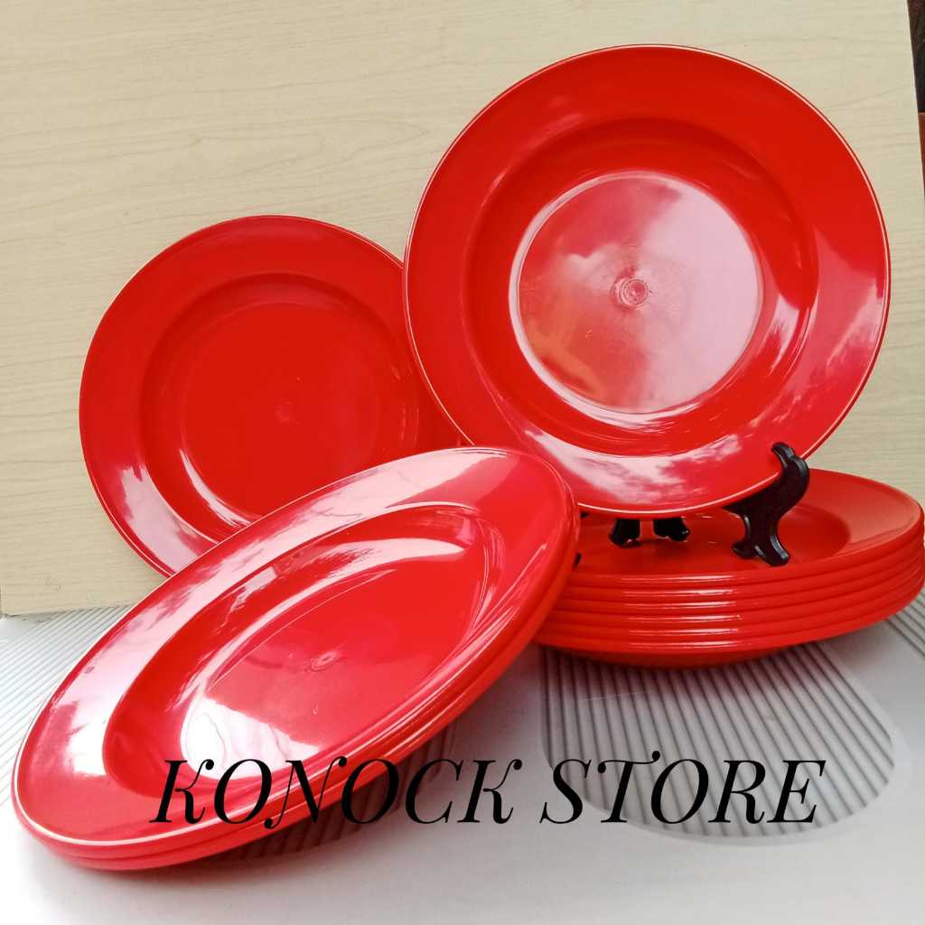 6 PCS PIRING MELAMIN DINNER WARE PIRING WARNA MERAH PIRING BULAT DIAMETER 23CM ORIGINAL BERKUWALITAS