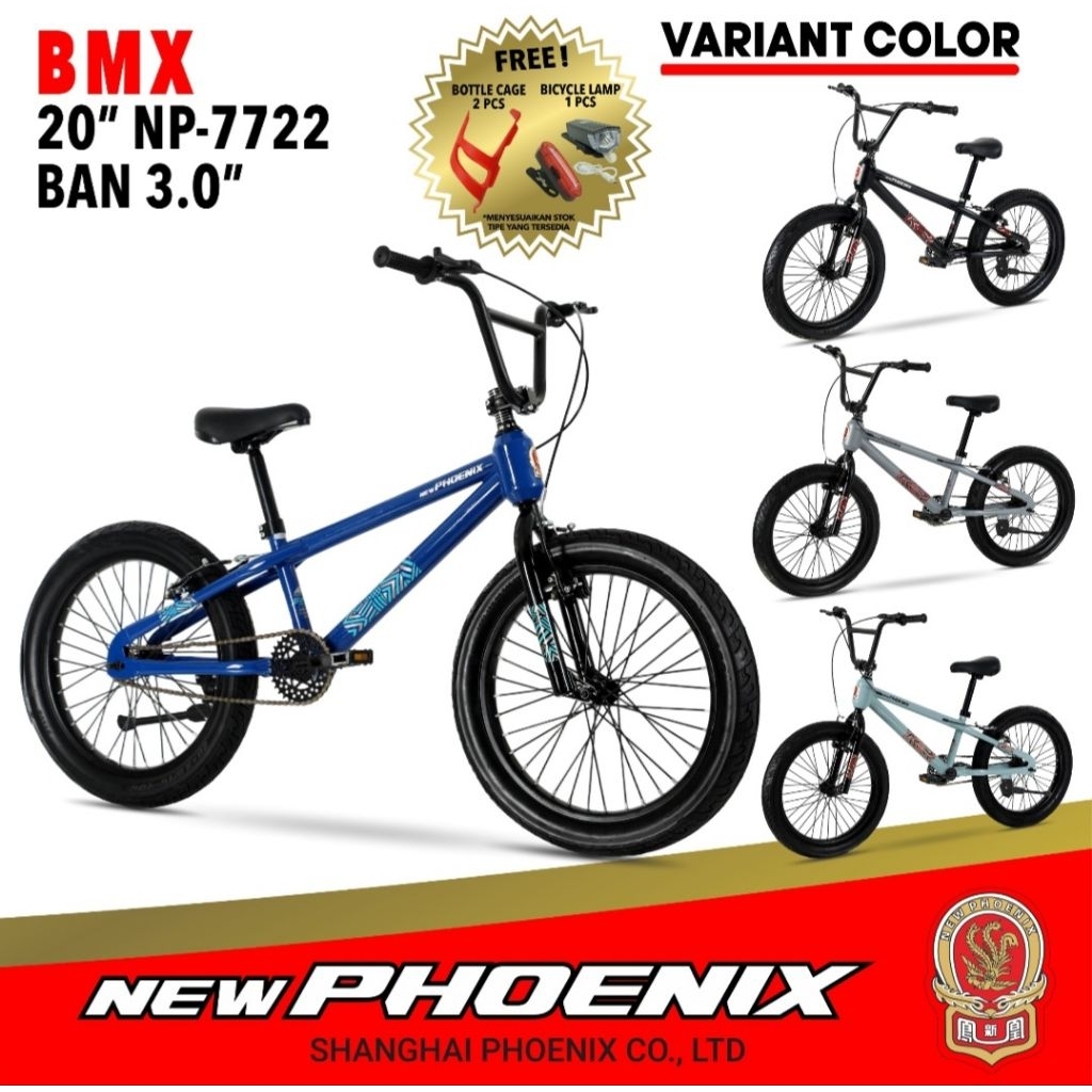 Sepeda Anak Laki-Laki BMX PHOENIX NP-7722 Ukuran 20 Inch Ban 3.0 JUMBO